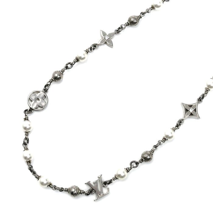 LOUIS VUITTON ルイ・ヴィトン 真鍮 フェイクパール ラインストーン LV パールズ ネックレス ネックレス M02448 LE0225 メンズ【中古】