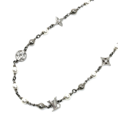 LOUIS VUITTON ルイ・ヴィトン 真鍮 フェイクパール ラインストーン LV パールズ ネックレス ネックレス M02448 LE0225 メンズ【中古】