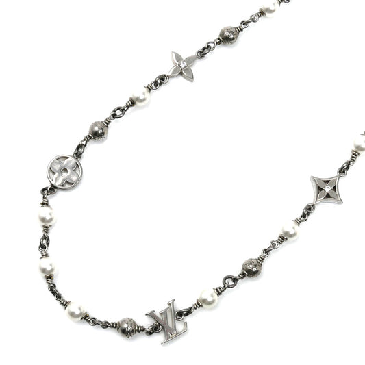 LOUIS VUITTON ルイ・ヴィトン 真鍮 フェイクパール ラインストーン LV パールズ ネックレス ネックレス M02448 LE0225 メンズ【中古】