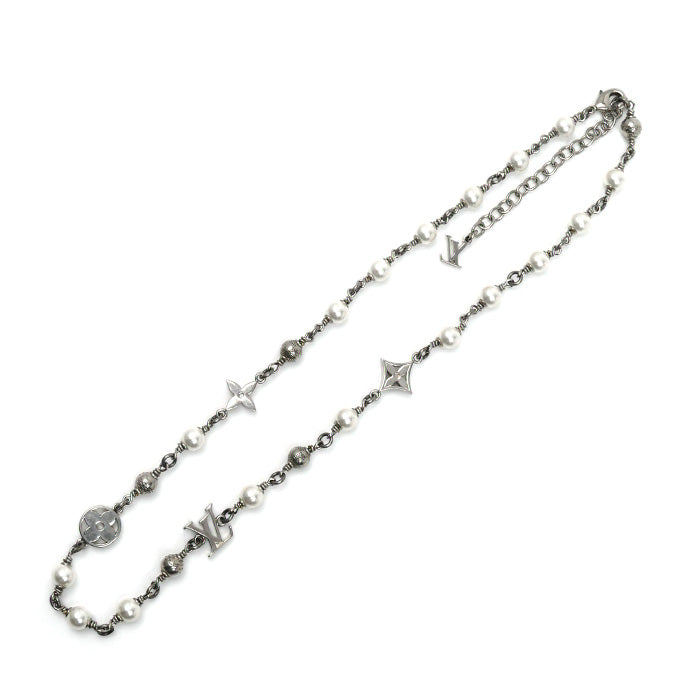 LOUIS VUITTON ルイ・ヴィトン 真鍮 フェイクパール ラインストーン LV パールズ ネックレス ネックレス M02448 LE0225 メンズ【中古】