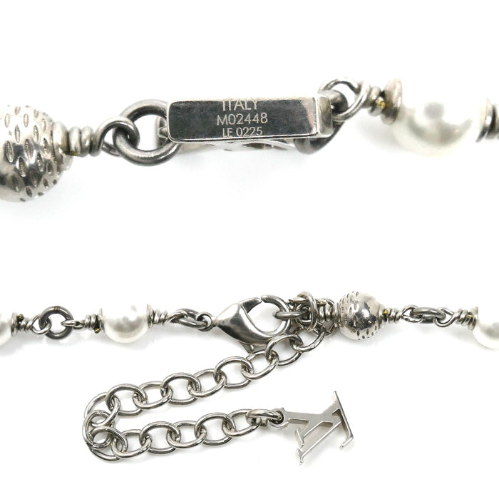 LOUIS VUITTON ルイ・ヴィトン 真鍮 フェイクパール ラインストーン LV パールズ ネックレス ネックレス M02448 LE0225 メンズ【中古】