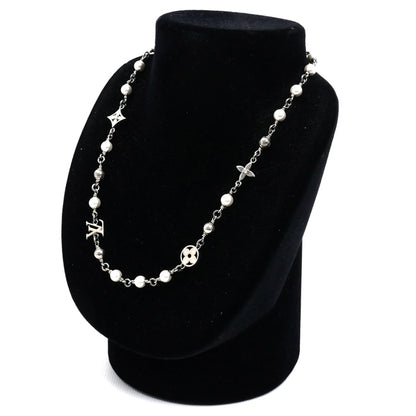 LOUIS VUITTON ルイ・ヴィトン 真鍮 フェイクパール ラインストーン LV パールズ ネックレス ネックレス M02448 LE0225 メンズ【中古】