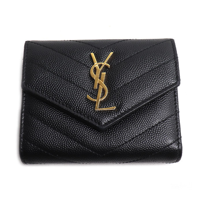 SAINT LAURENT サンローラン モノグラム マルチフォールドウォレット 三つ折り財布 ブラック 692061 BOW01 1000 レディース【中古】