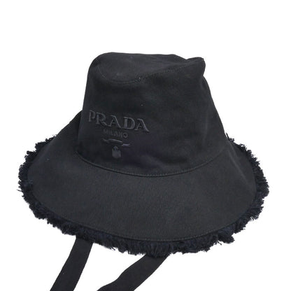 PRADA プラダ ワイドブリム ドリル バケットハット ハット ブラック 1HC348 2CXJ IC L レディース【中古】