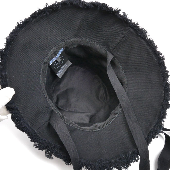 PRADA プラダ ワイドブリム ドリル バケットハット ハット ブラック 1HC348 2CXJ IC L レディース【中古】