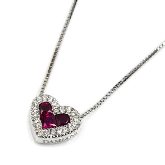 Damiani ダミアーニ K18WG ホワイトゴールド ネックレス ルビー ダイヤモンド 5.5g 37/42/46cm ハート レディース【中古】