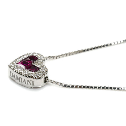 Damiani ダミアーニ K18WG ホワイトゴールド ネックレス ルビー ダイヤモンド 5.5g 37/42/46cm ハート レディース【中古】