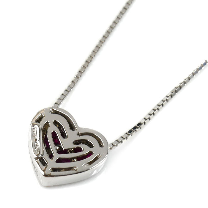 Damiani ダミアーニ K18WG ホワイトゴールド ネックレス ルビー ダイヤモンド 5.5g 37/42/46cm ハート レディース【中古】