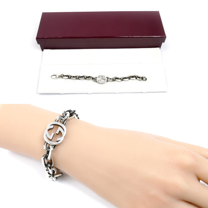 GUCCI グッチ シルバー925 インターロッキング G ブレスレット 627068 J8400 0726 
17 43.7g 19cm メンズ【中古】