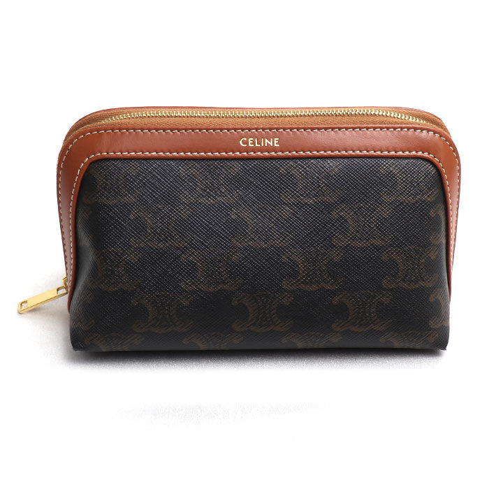 CELINE セリーヌ トリオンフ スモール コスメティック ポーチ タン 4M1622CZJ.04LU レディース【中古】【美品】