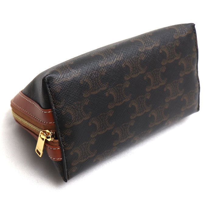 CELINE セリーヌ トリオンフ スモール コスメティック ポーチ タン 4M1622CZJ.04LU レディース【中古】【美品】