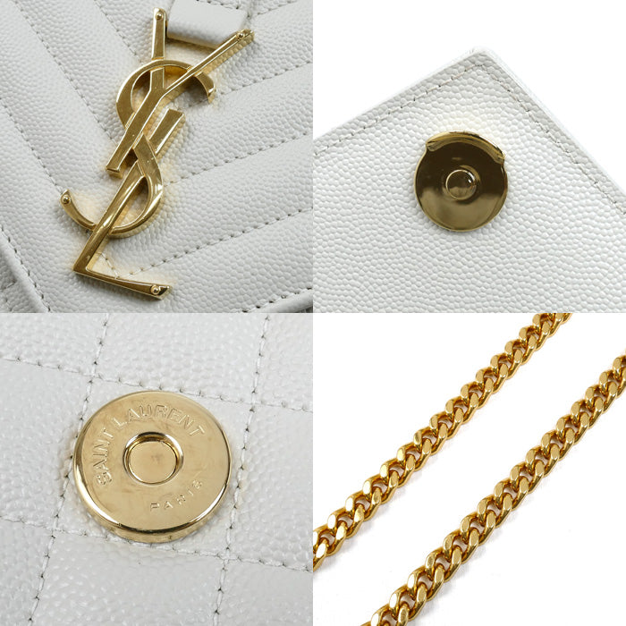 SAINT LAURENT サンローラン エンベロープ ミディアム ショルダーバッグ ホワイト 600185 レディース【中古】