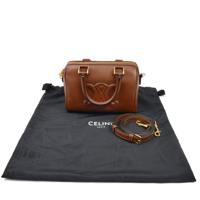 CELINE セリーヌ キュイル トリオンフ スモールボストン 2Wayショルダーバッグ タン 113773DU3.04LU レディース【中古】【美品】