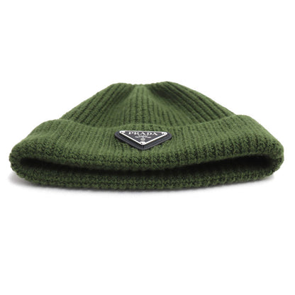 PRADA プラダ トライアングルロゴ ニットキャップ グリーン UMD489 S レディース【中古】【美品】