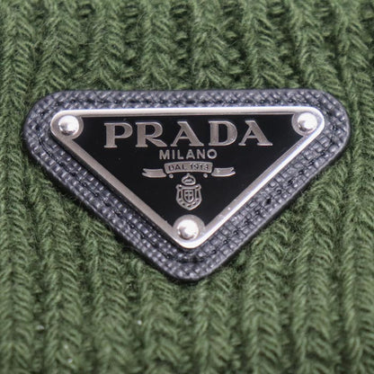 PRADA プラダ トライアングルロゴ ニットキャップ グリーン UMD489 S レディース【中古】【美品】