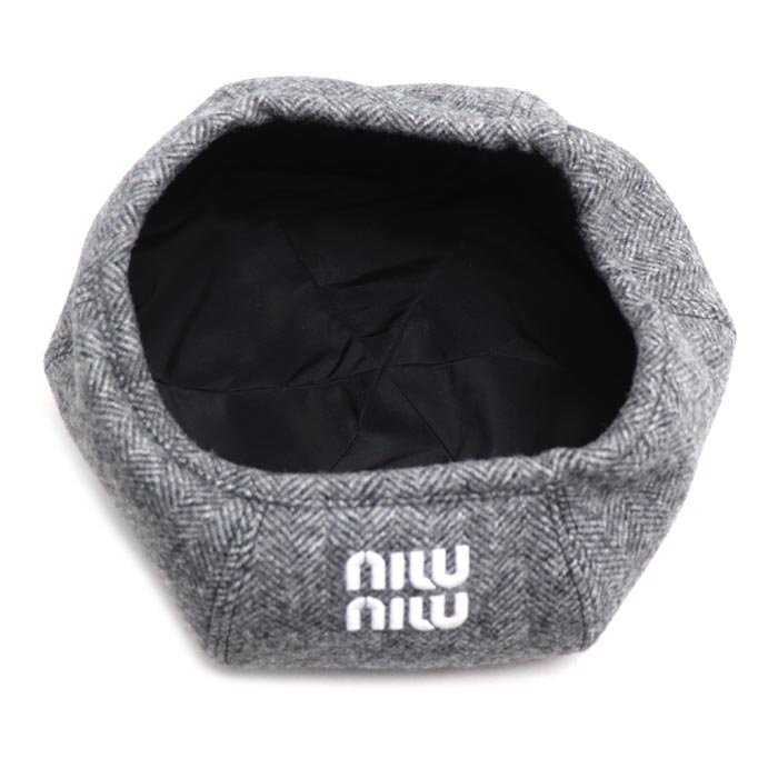 MIUMIU ミュウミュウ ロゴ ベレー帽 グレー 5HC075 S レディース【中古】【美品】