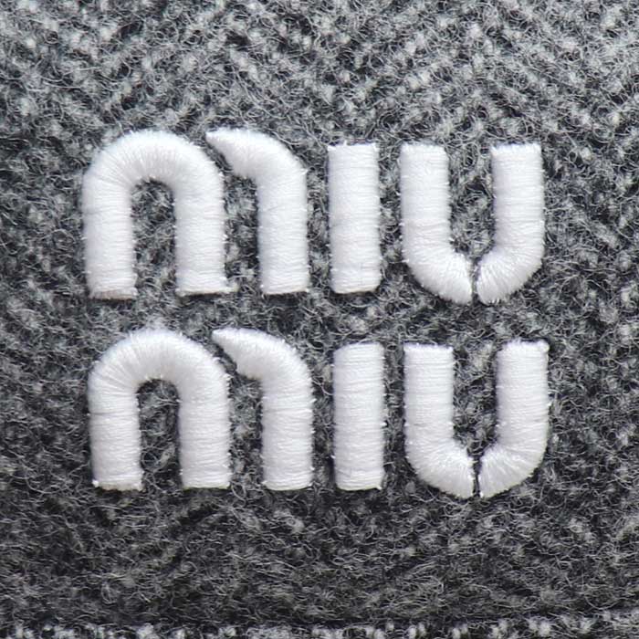 MIUMIU ミュウミュウ ロゴ ベレー帽 グレー 5HC075 S レディース【中古】【美品】