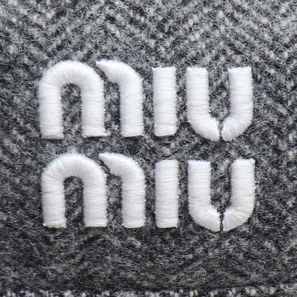 MIUMIU ミュウミュウ ロゴ ベレー帽 グレー 5HC075 S レディース【中古】【美品】