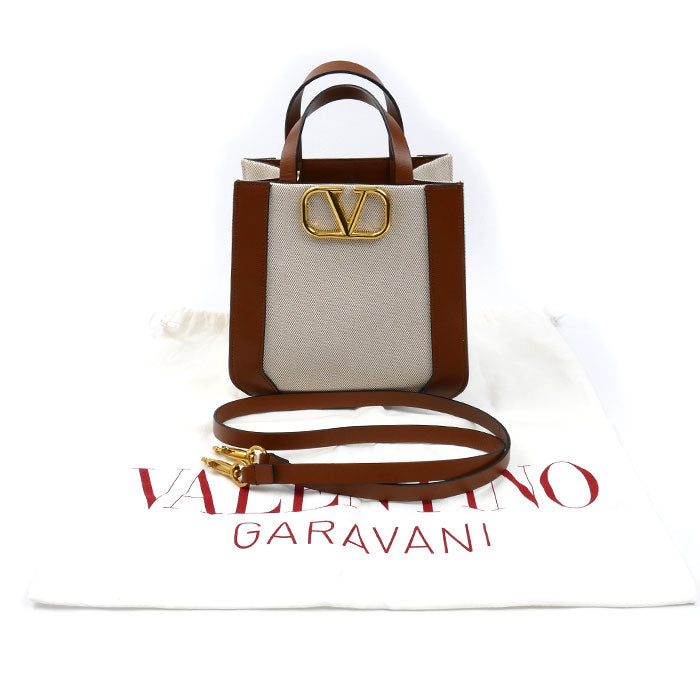 Valentino Garavani ヴァレンティノ・ガラヴァーニ Vロゴ シグネチャースモール 2Wayショルダーバッグ ベージュ/ブラウン 2W2B0L73YJH レディース【中古】【美品】