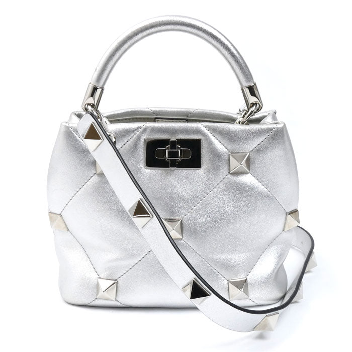 Valentino Garavani ヴァレンティノ・ガラヴァーニ ローマンスタッズ 2Wayショルダーバッグ シルバー XW2B0I97MIE IC レディース【中古】
