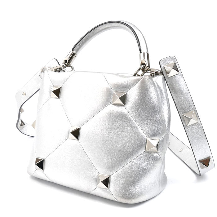 Valentino Garavani ヴァレンティノ・ガラヴァーニ ローマンスタッズ 2Wayショルダーバッグ シルバー XW2B0I97MIE IC レディース【中古】