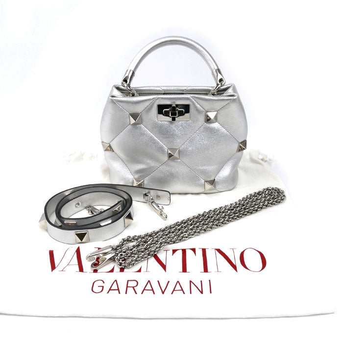 Valentino Garavani ヴァレンティノ・ガラヴァーニ ローマンスタッズ 2Wayショルダーバッグ シルバー XW2B0I97MIE IC レディース【中古】