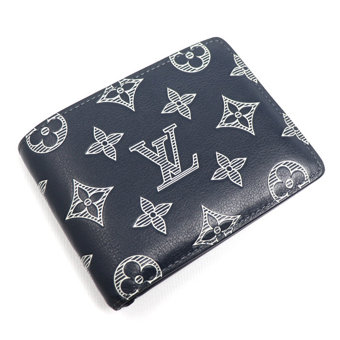 LOUIS VUITTON ルイ・ヴィトン ポルトフォイユ ミュルティプル 二つ折り財布 モノグラムシャドウ ネイビー M83379 ICチップ メンズ【中古】