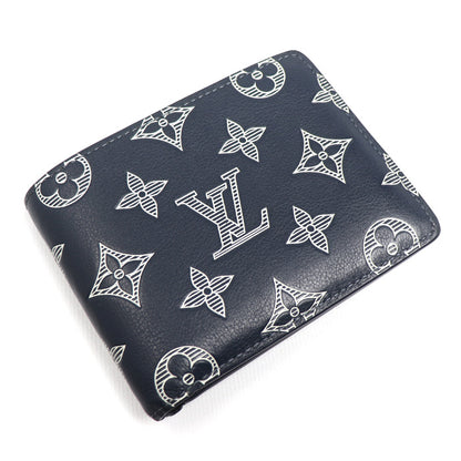 LOUIS VUITTON ルイ・ヴィトン ポルトフォイユ ミュルティプル 二つ折り財布 モノグラムシャドウ ネイビー M83379 ICチップ メンズ【中古】