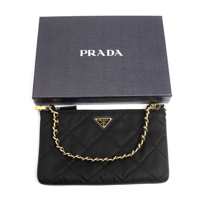 PRADA プラダ Re-Nylon テスートインプントゥ チェーンショルダー ショルダーバッグ ブラック 1NI054 2A0S F0002 レディース【中古】【美品】