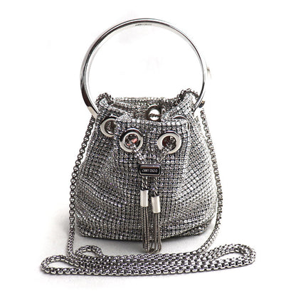 JIMMY CHOO ジミーチュウ マイクロボンボン ミニバケット 2Wayショルダーバッグ シルバー レディース【中古】【美品】