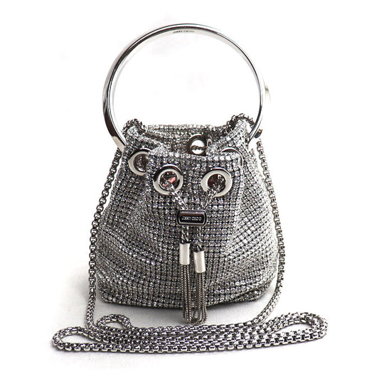 JIMMY CHOO ジミーチュウ マイクロボンボン ミニバケット 2Wayショルダーバッグ シルバー レディース【中古】【美品】