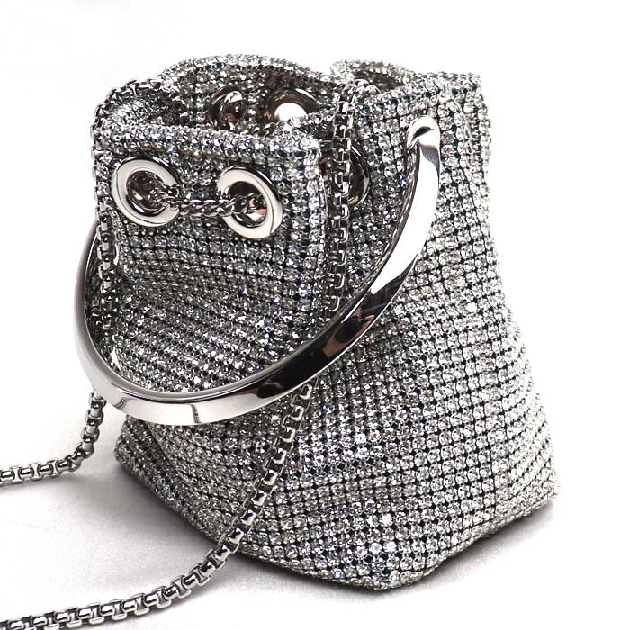 JIMMY CHOO ジミーチュウ マイクロボンボン ミニバケット 2Wayショルダーバッグ シルバー レディース【中古】【美品】