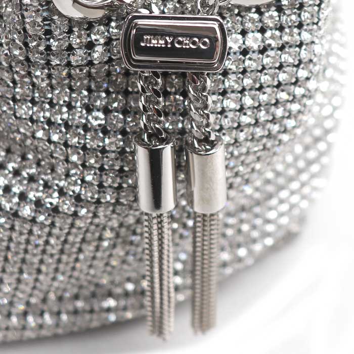 JIMMY CHOO ジミーチュウ マイクロボンボン ミニバケット 2Wayショルダーバッグ シルバー レディース【中古】【美品】