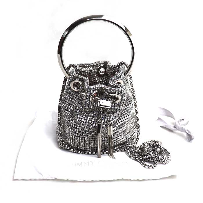 JIMMY CHOO ジミーチュウ マイクロボンボン ミニバケット 2Wayショルダーバッグ シルバー レディース【中古】【美品】