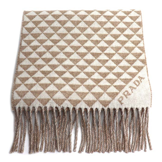 PRADA プラダ シンボル ダブル マフラー サンド/ホワイト 1FS056_2CON_F0J34 ユニセックス【中古】【美品】