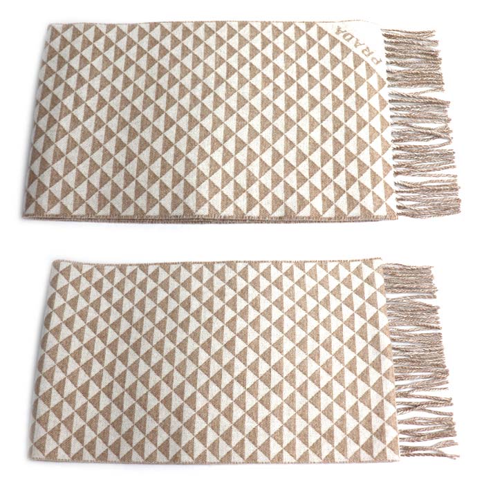 PRADA プラダ シンボル ダブル マフラー サンド/ホワイト 1FS056_2CON_F0J34 ユニセックス【中古】【美品】