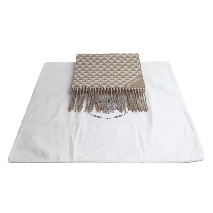 PRADA プラダ シンボル ダブル マフラー サンド/ホワイト 1FS056_2CON_F0J34 ユニセックス【中古】【美品】