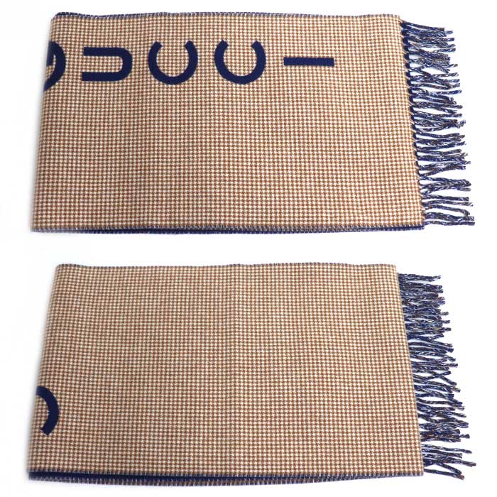 GUCCI グッチ ロゴ マフラー キャメル ネイビー 764268 4GAAA 4878 ユニセックス【中古】【極美品】