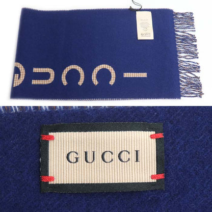 GUCCI グッチ ロゴ マフラー キャメル ネイビー 764268 4GAAA 4878 ユニセックス【中古】【極美品】
