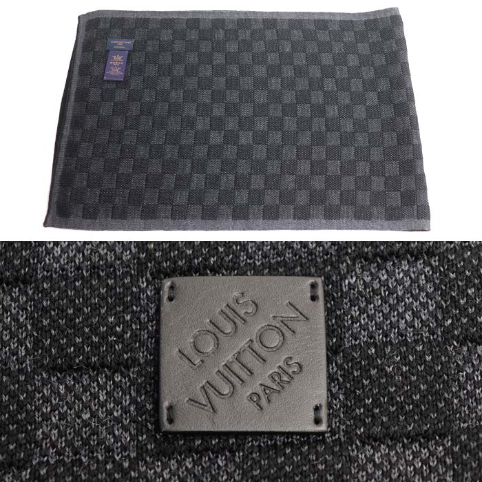 LOUIS VUITTON ルイ・ヴィトン ネオ プティ ダミエ マフラー ブラック M77988 MY0275 メンズ【中古】【美品】