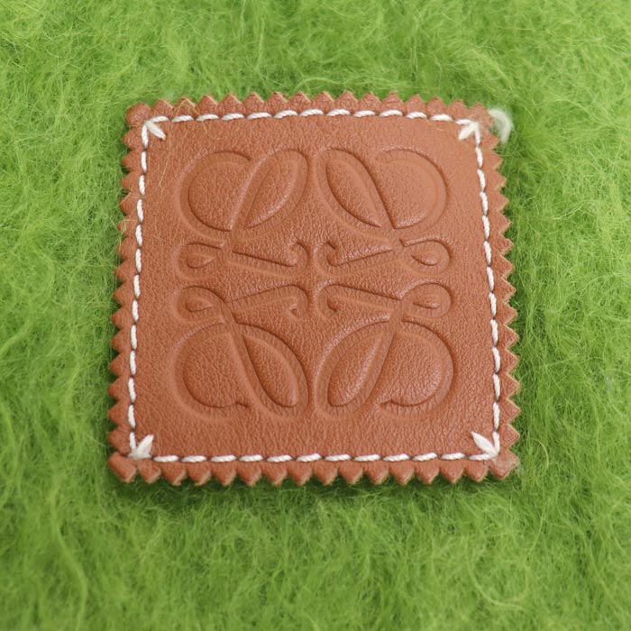 LOEWE ロエベ アナグラム モヘア フリンジ マフラー グリーン レディース【中古】【美品】
