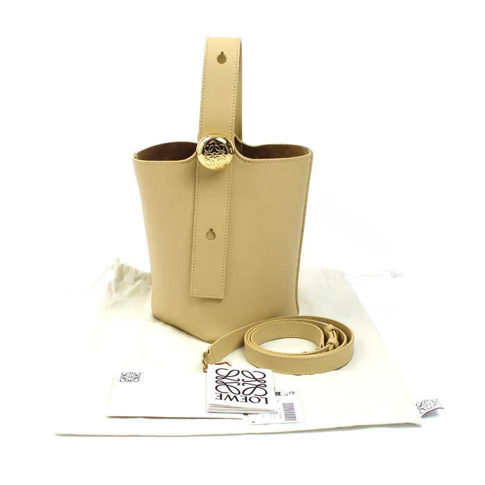 LOEWE ロエベ ペブル バケット ミニ 2Wayショルダーバッグ ダークバター/ベージュ系 AANBBBMX01 8752 レディース【中古】【美品】