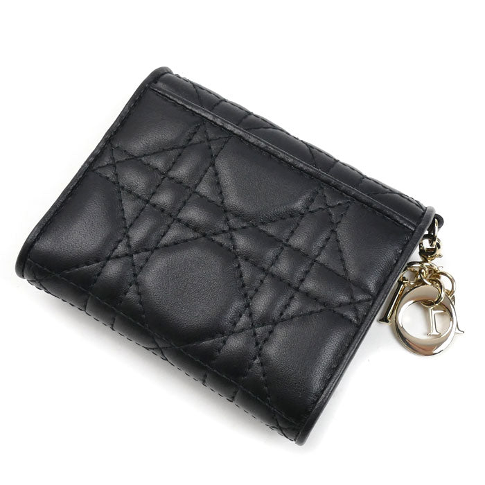 Dior ディオール カナージュ ロータスウォレット 三つ折り財布 ブラック S0181ONMJ_M900 レディース【中古】【美品】