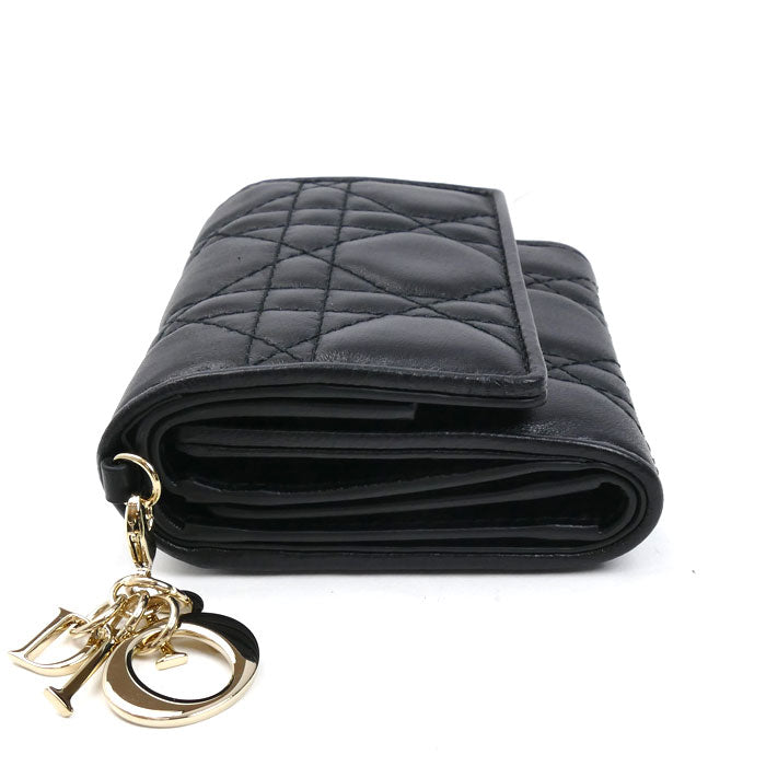 Dior ディオール カナージュ ロータスウォレット 三つ折り財布 ブラック S0181ONMJ_M900 レディース【中古】【美品】