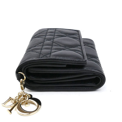 Dior ディオール カナージュ ロータスウォレット 三つ折り財布 ブラック S0181ONMJ_M900 レディース【中古】【美品】