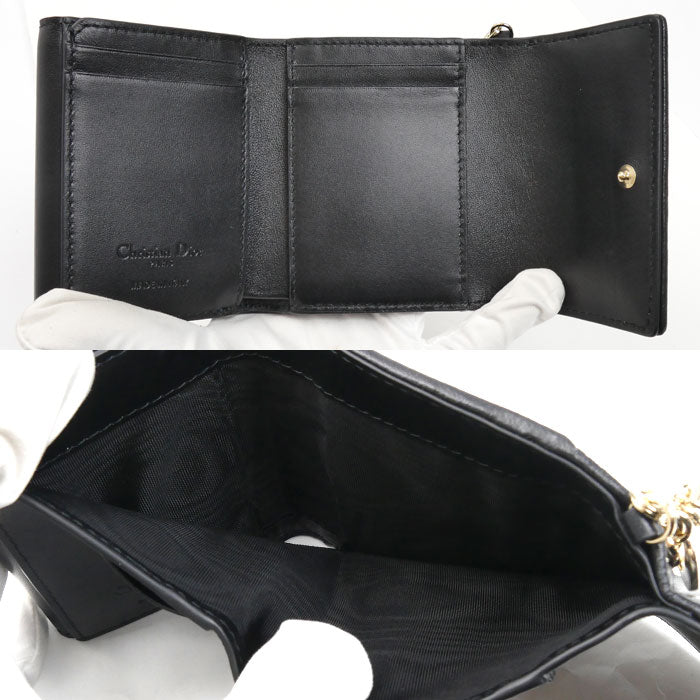 Dior ディオール カナージュ ロータスウォレット 三つ折り財布 ブラック S0181ONMJ_M900 レディース【中古】【美品】
