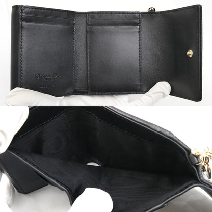 Dior ディオール カナージュ ロータスウォレット 三つ折り財布 ブラック S0181ONMJ_M900 レディース【中古】【美品】
