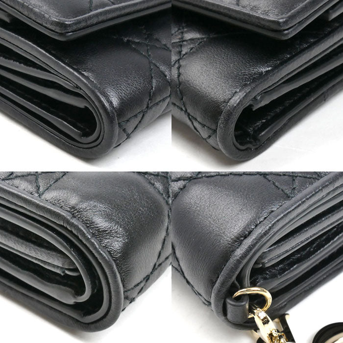 Dior ディオール カナージュ ロータスウォレット 三つ折り財布 ブラック S0181ONMJ_M900 レディース【中古】【美品】
