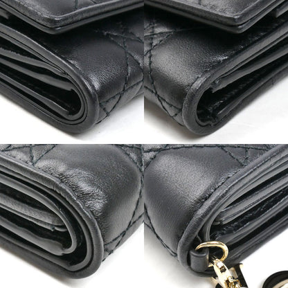 Dior ディオール カナージュ ロータスウォレット 三つ折り財布 ブラック S0181ONMJ_M900 レディース【中古】【美品】