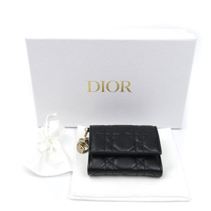 Dior ディオール カナージュ ロータスウォレット 三つ折り財布 ブラック S0181ONMJ_M900 レディース【中古】【美品】